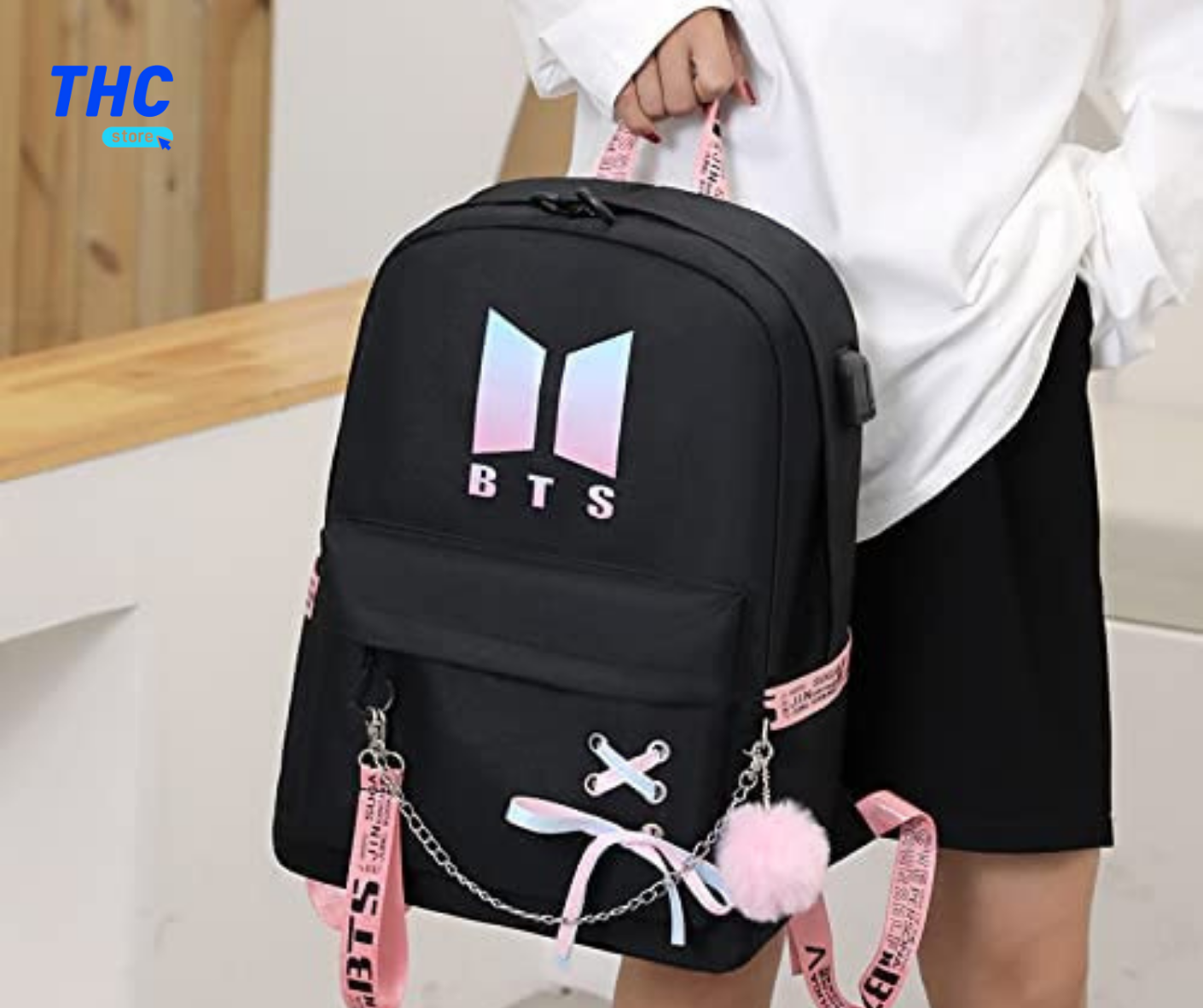 MOCHILA ESCOLAR BTS 2 COLOR NEGRO-BLANCO