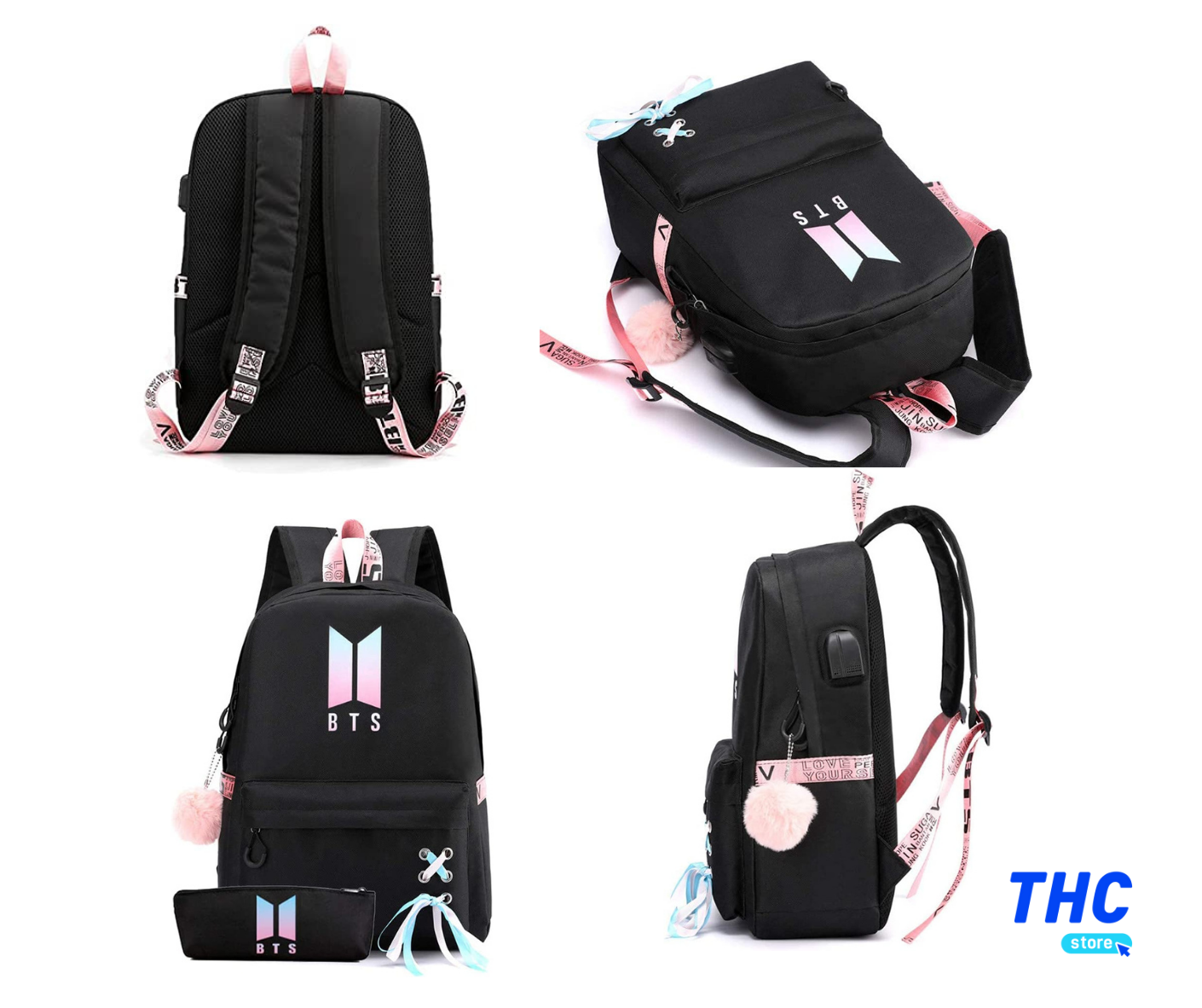 MOCHILA ESCOLAR BTS 2 COLOR NEGRO-BLANCO