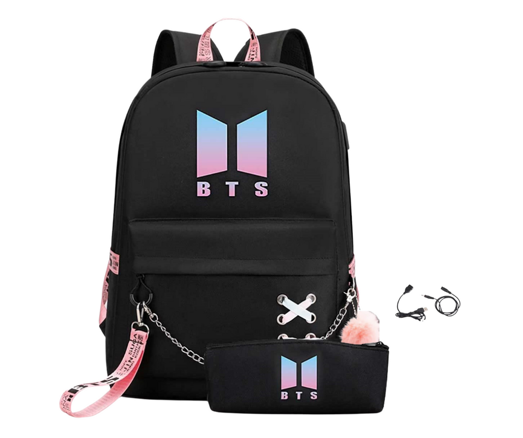 MOCHILA ESCOLAR BTS 2 COLOR NEGRO-BLANCO